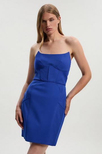 Tailored Scuba Corset Detail Mini Dress cobalt