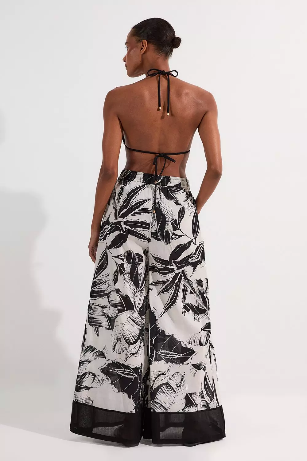 ★Karen Millen★パームボーダーコットンボイルビーチパンツ Palm Border Print Cotton Voile Beach Trousers | Karen Millen