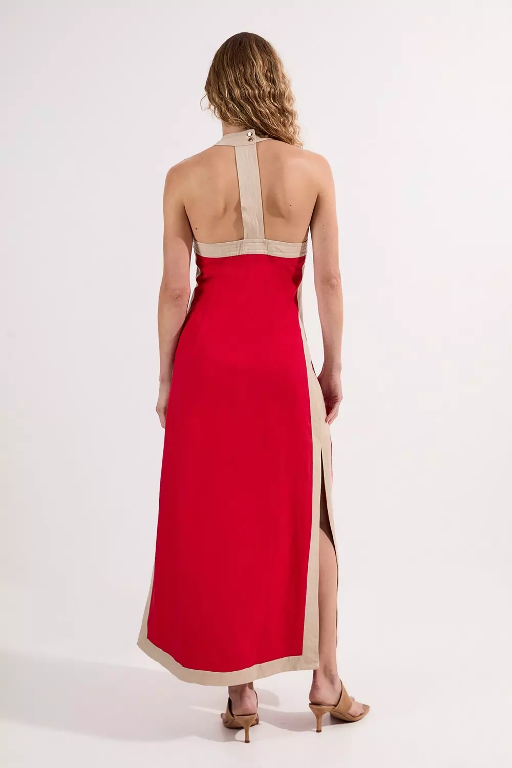 安心追跡【KAREN MILLEN】カラーブロック ホルターネック ドレス Linen Viscose Colour Block Halter Neck Woven Maxi Dress