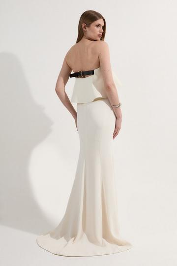 Soft Tailored Peplum Bandeau Tailored Maxi Dress ivory