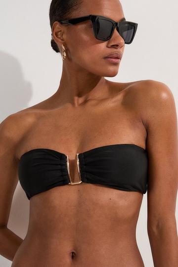 Detachable Strap Gold Trim Bikini Top black
