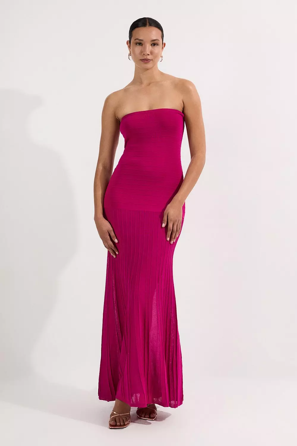 ★Karen Millen★ ストライプバルドーニットマキシドレス ☆Karen Millen ストライプニットバルドー 魅惑的マキシ