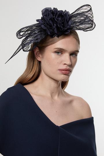 Navy Mesh Floral Bow Headband