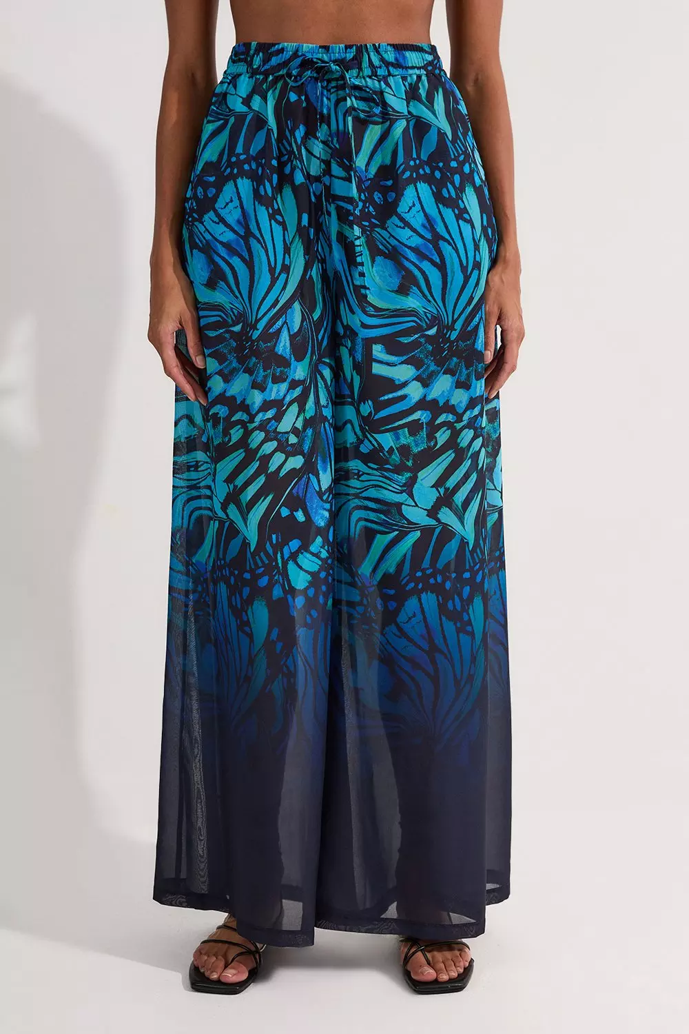 Tall Ombre Butterfly Viscose Georgette Wide Leg Beach Pants