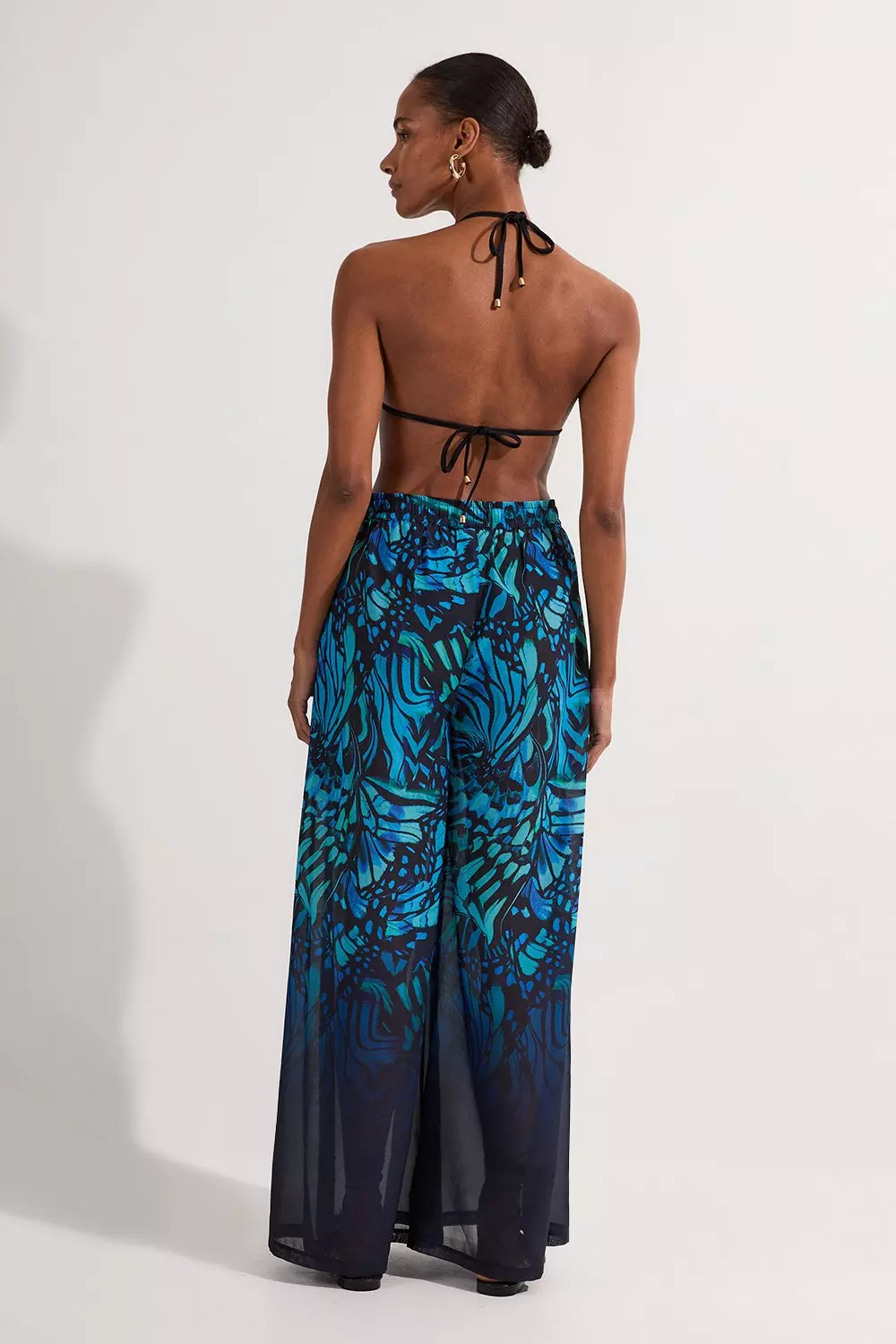 Tall Ombre Butterfly Viscose Georgette Wide Leg Beach Pants