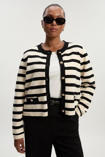 Plus Size Cotton Knit Nautical Boxy Stripe Jacket mono