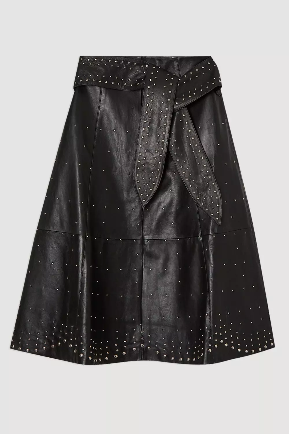 Black Studded Leather Tie Belted Full Midi Skirt alternative image