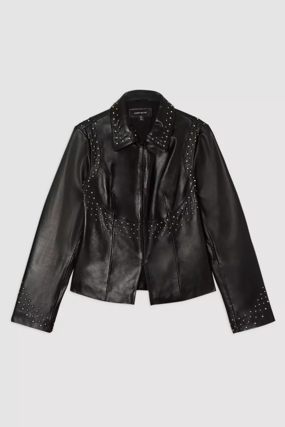 Black Studded Leather High Collar Tailored Jacket alternative image