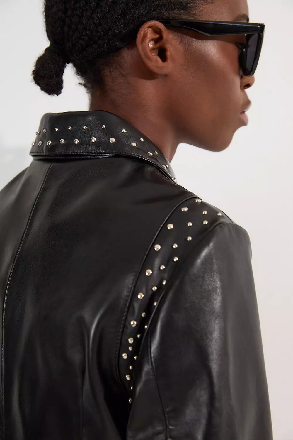 Black Studded Leather High Collar Tailored Jacket alternative image