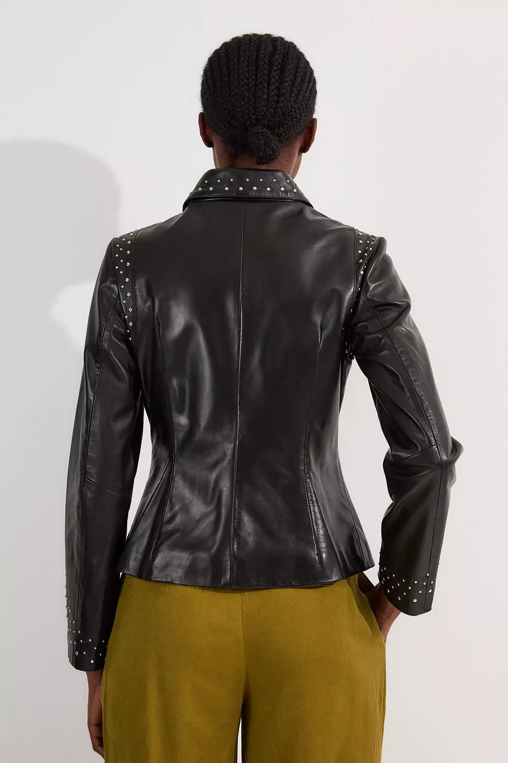 Black Studded Leather High Collar Tailored Jacket alternative image