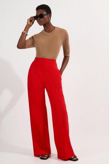 Red Tailored Drape High Waist Wide Leg Trousers