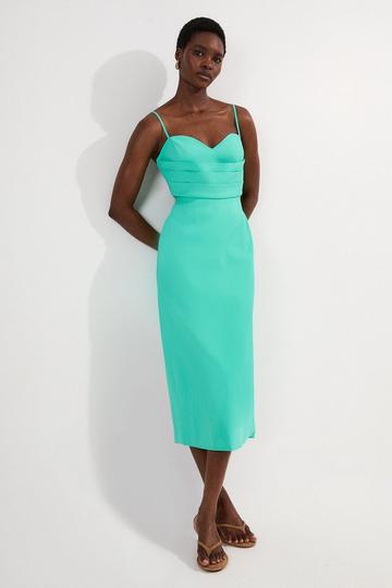 Polished Tailored Corset Detail Midi Dress aqua