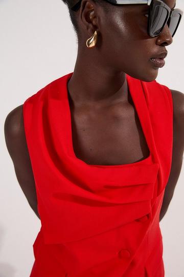 Tailored Drape Detail Sleeveless Jacket red