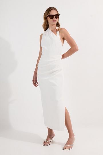 Polished Tailored Asymmetric Back Midi Dress ivory