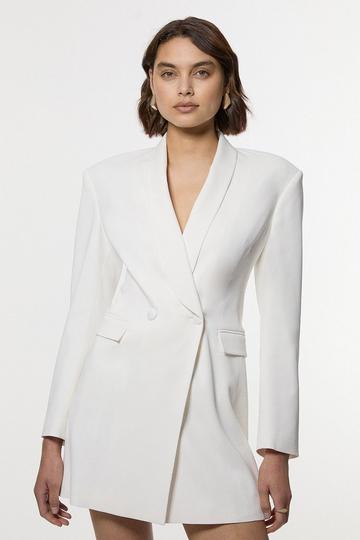 Tall Polished Tailored Double Breasted Sinch Detail Blazer Mini Dress ivory