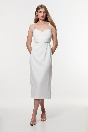Petite Polished Tailored Corset Detail Midi Dress ivory