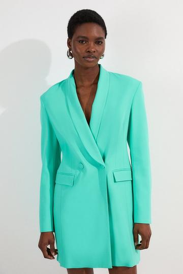 Polished Tailored Double Breasted Sinch Detail Blazer Mini Dress aqua