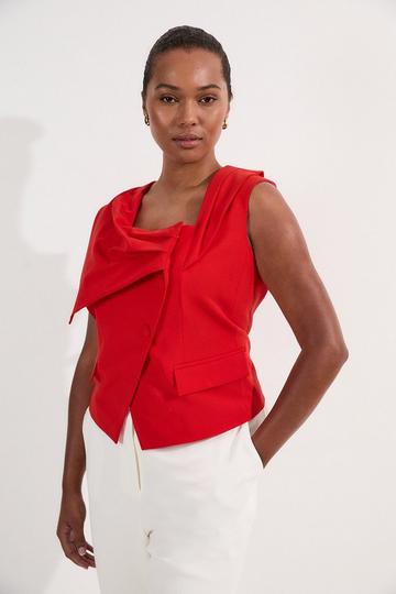 Plus Size Tailored Drape Detail Sleeveless Jacket red