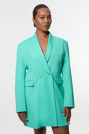 Plus Size Polished Tailored Double Breasted Sinch Detail Blazer Mini Dress aqua