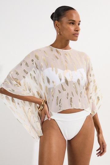 Beach Metallic Thread Kimono Sleeve Top ivory