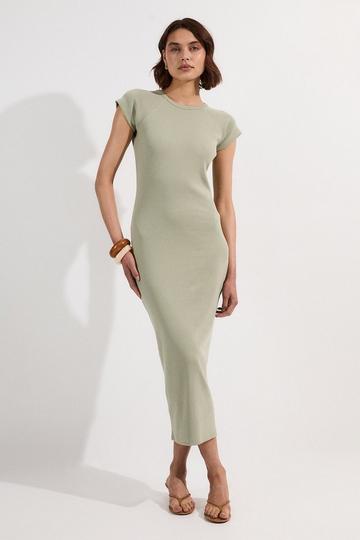 Petite Compact Jersey Rib Cap Sleeve Maxi Dress sage