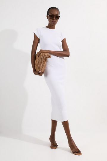 White Petite Compact Jersey Rib Cap Sleeve Maxi Dress