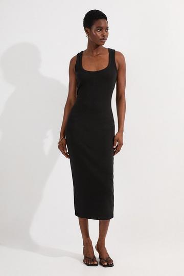 Black Petite Compact Jersey Rib Racer Maxi Dress
