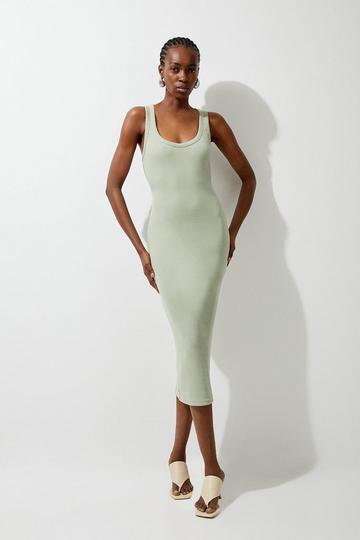 Petite Compact Jersey Rib Racer Maxi Dress sage