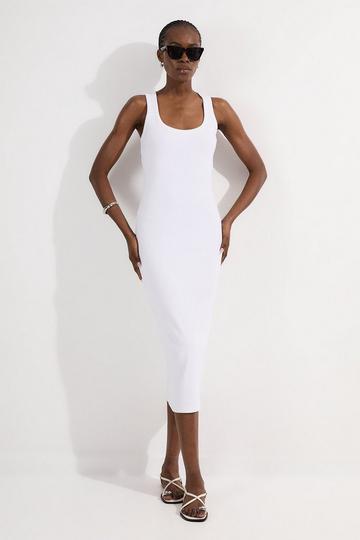 White Petite Compact Jersey Rib Racer Maxi Dress