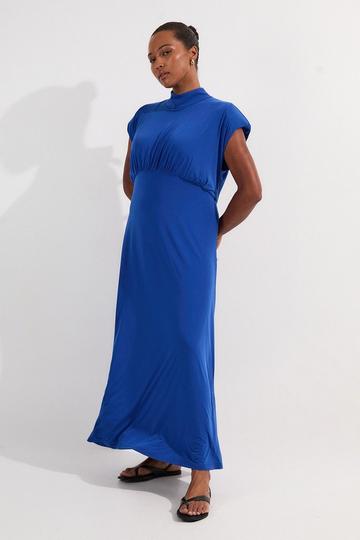 Plus Size Drapey Crepe Jersey Corset Detail Maxi Dress cobalt