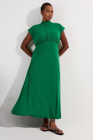 Green Plus Size Drapey Crepe Jersey Corset Detail Maxi Dress