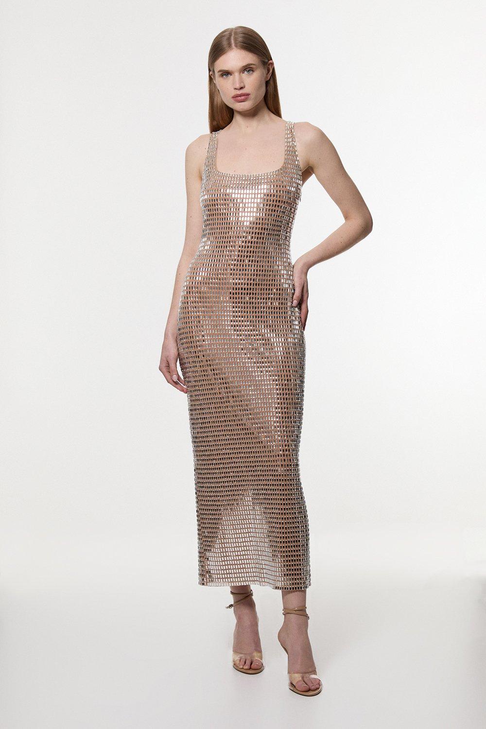 Diamante Dresses | Black & Mesh Diamante Dresses | Karen Millen