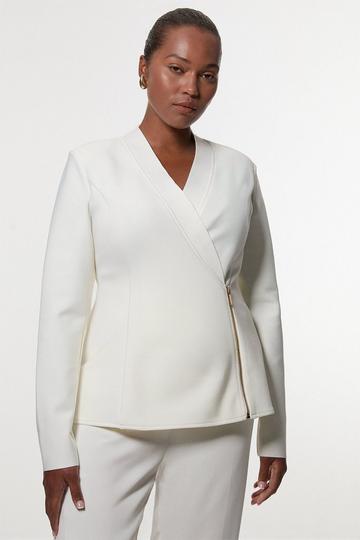 Plus Size Figure Form Bandage Knit Side Zip Longline Jacket ivory