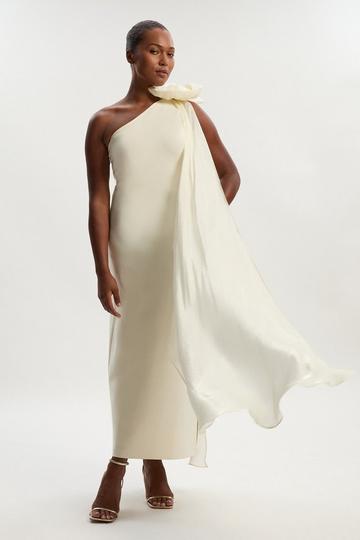 Plus Size Bandage Figure Form Knit Tassel Sleeve Detail Maxi Dress ivory