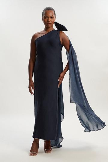 Plus Size Bandage Figure Form Knit Tassel Sleeve Detail Maxi Dress navy