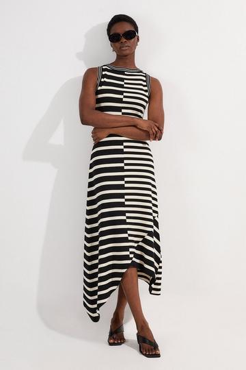 Tall Asymmetric Hem Cut About Stripe Sleeveless Knitted Midi Dress mono