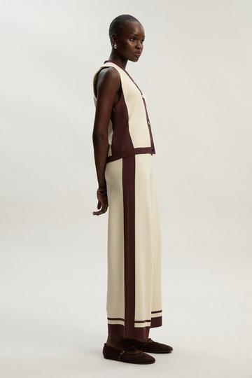 Colour Block Knitted Trousers cream