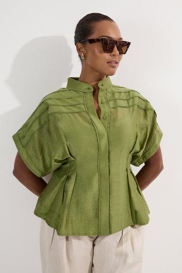 Archive Collection - Plus Size Layered Detail Button Woven Shirt khaki