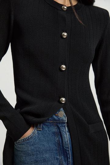 Black Dome Button Longline Knitted Cardi