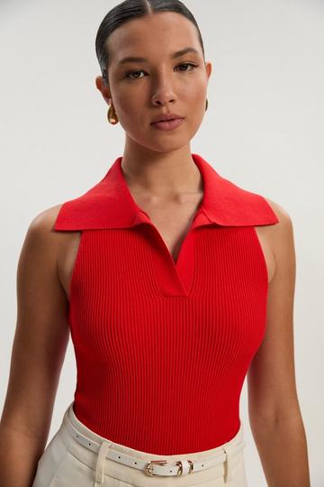Compact Knit Sleeveless Top red