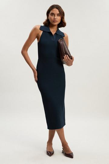 Ottoman Stitch Sleeveless Knitted Dress blue
