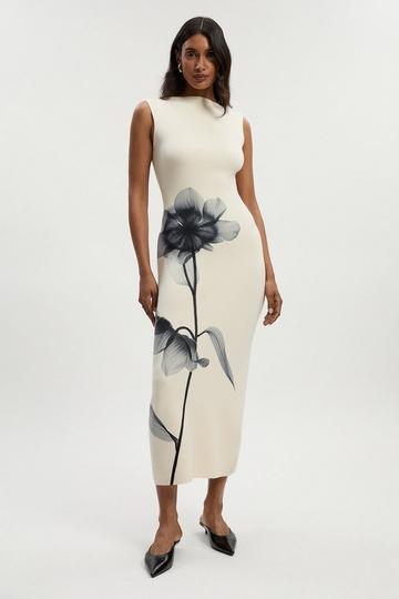 Placement Photographic Print Knitted Maxi Dress floral
