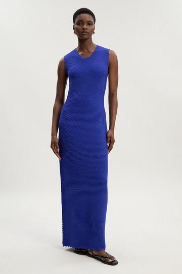 Textured Stitch Wrap Back Knitted Maxi Dress cobalt