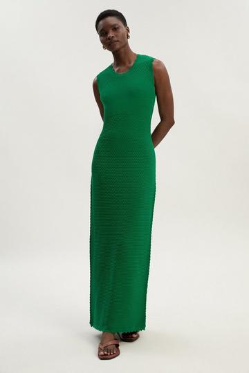 Green Textured Stitch Wrap Back Knitted Maxi Dress