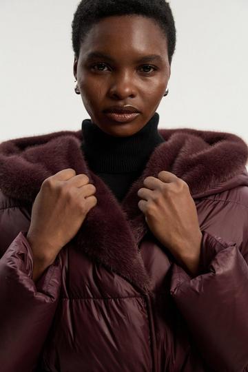Premium Faux Fur Lined Padded Hooded Belted Midi Coat chocolate