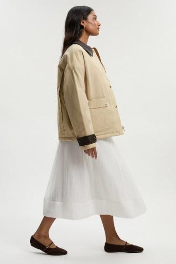 Quilted Contrast Collar Barn Jacket camel