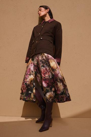 Quilted Contrast Collar Barn Jacket chocolate