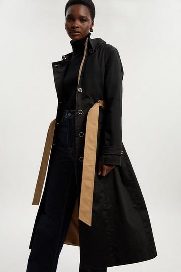 Colour Block Belted Tailored Trench Coat camel