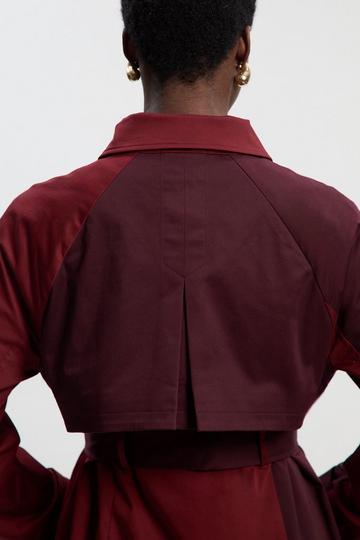 Colour Block Belted Tailored Trench Coat wine