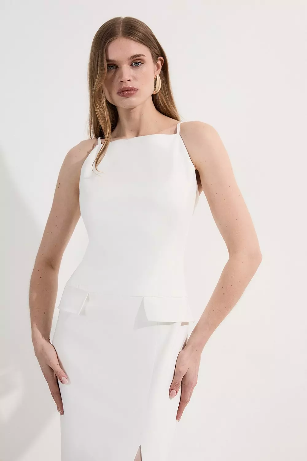【KAREN MILLEN】コンパクト ストレッチスクエアネック ドレス Compact Stretch Stab Stitch Square Neck Tailored Pencil Maxi